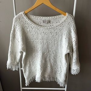 White oversize crochet Anne Taylor LOFT summer sweater